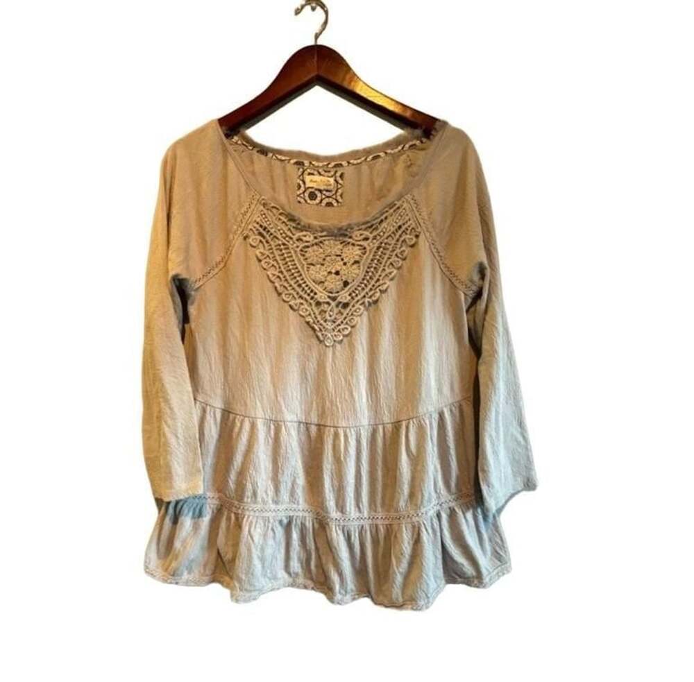 Meadow Rue Anthropologie Gray Crochet Tiered Top Sz L
